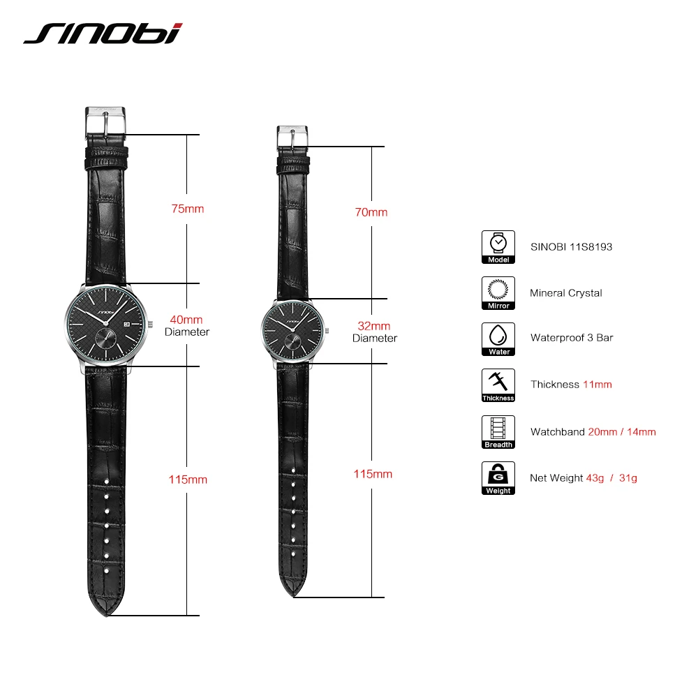 Минималистичные черные модные часы SINOBI, дизайн, брендовые Роскошные наручные часы для мужчин и женщин, простые кварцевые часы для влюбленных