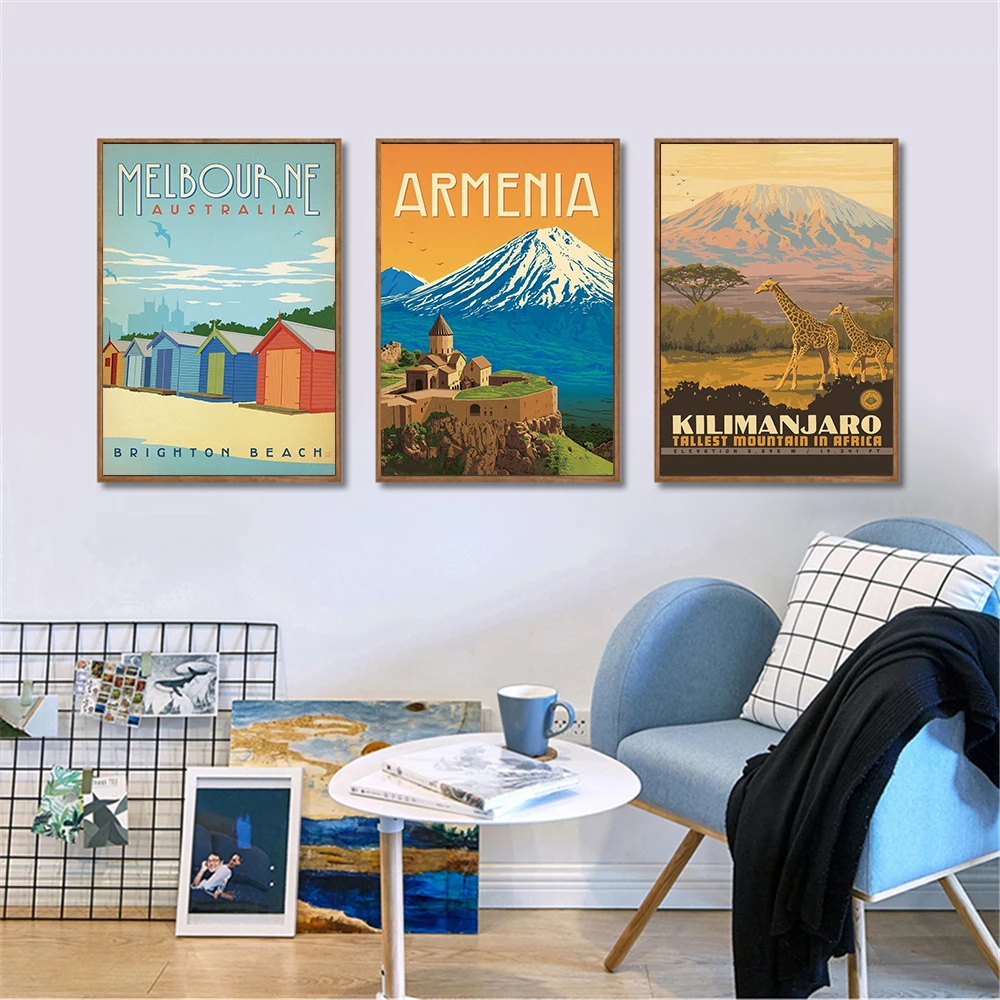 

Canvas Painting Vintage Poster Wall Art Retro Cityscape Poster Austria Sydney hallstatt Canada Nordic style Bedroom Decoration