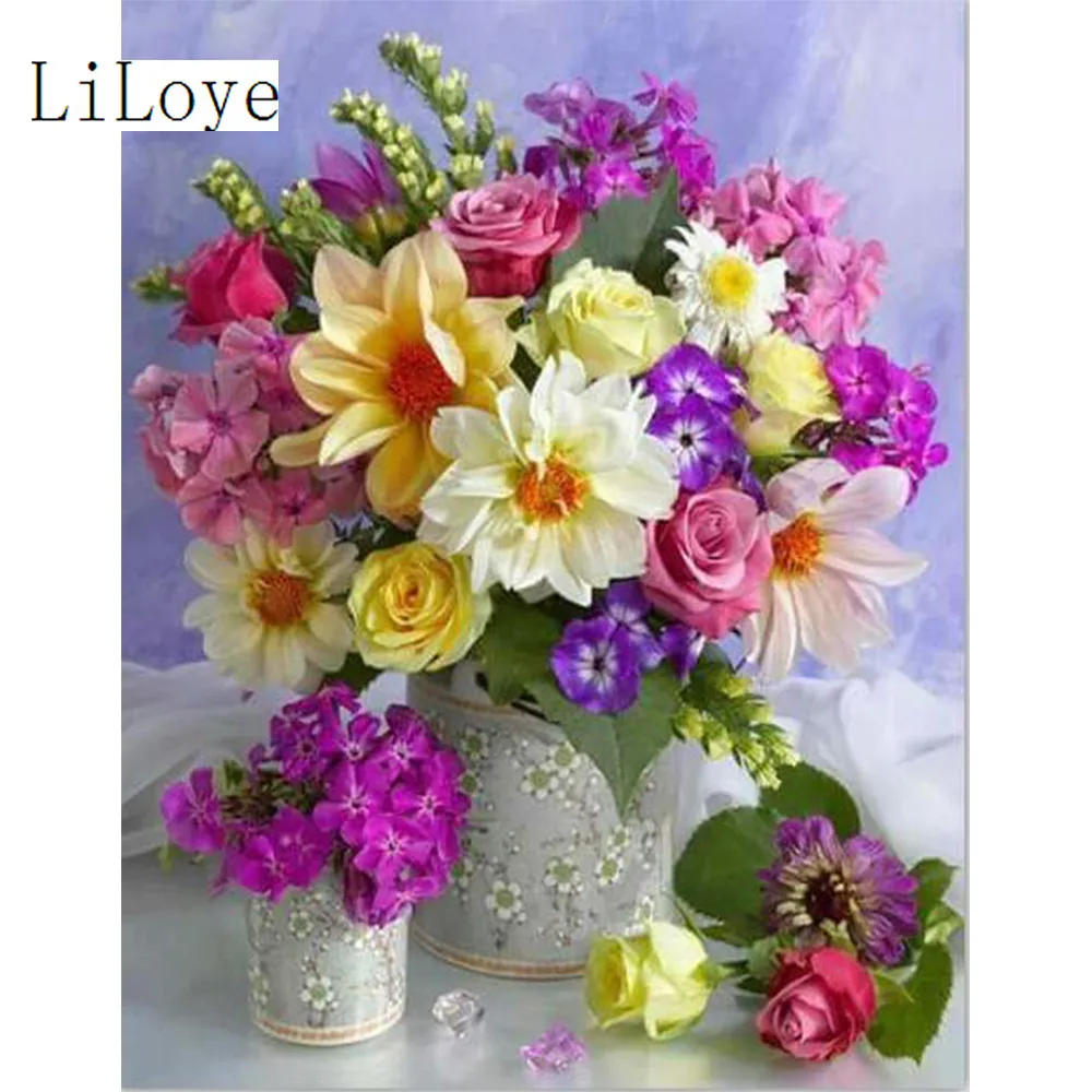 

LI LOYE DIY Diamond Full Drill Square Pattern Rhinestone Needlework Diamond Painting A variety of flowers Cross Stitch art FZ144