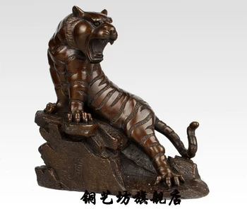 

12" China Royal Pure Bronze Copper Carved Ferocious bellow Uphill Tiger