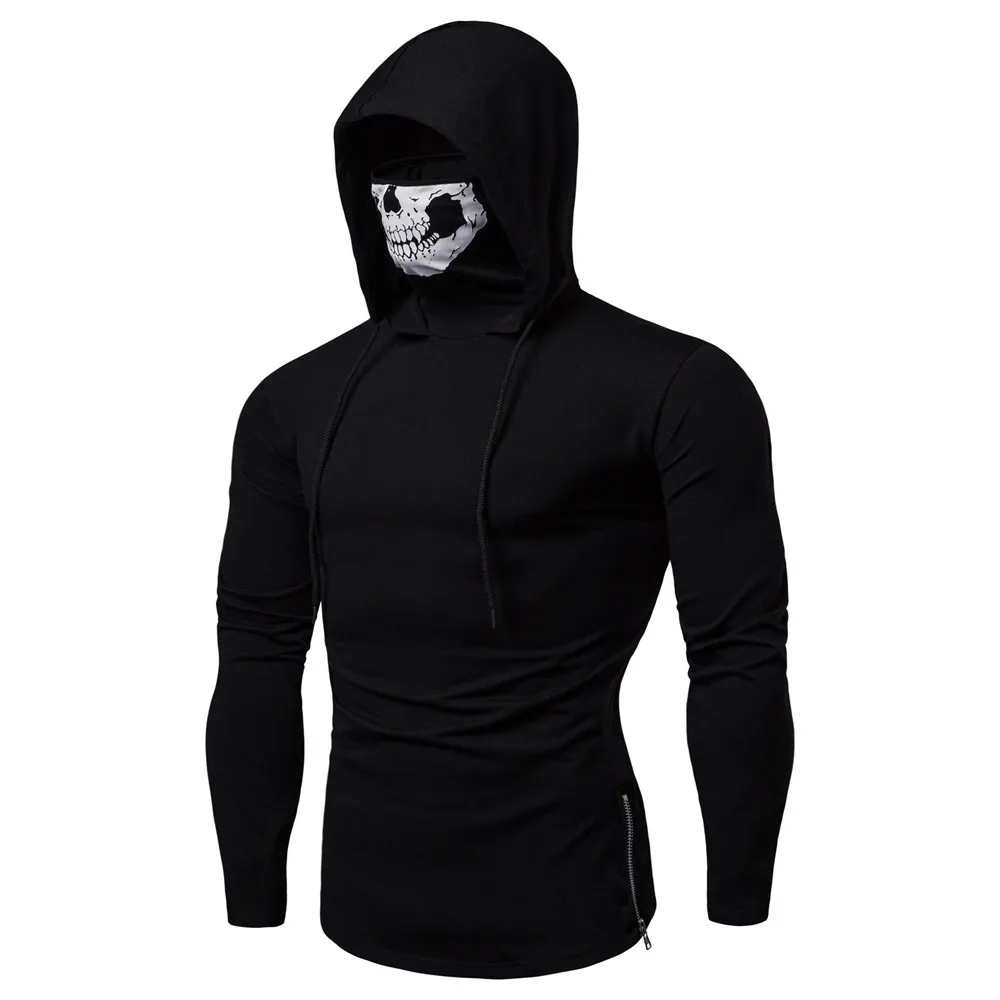 YOUYEDIAN Mens hoodies Mask Skull Pure Color Pullover Long Sleeve Hooded Sweatshirt Tops Blouse sudaderas para hombre