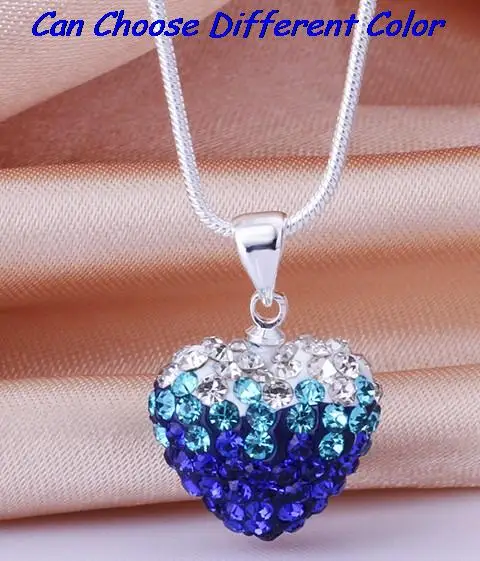

mixed color new arrival 16 inch snake mix Drop Fashion Silver Plated Gradient Heart Necklace Pendant crystal