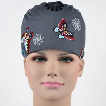 

Grey Butterfly Print Nursing Scrub Cap Surgical Caps Medical Hat for Women Hospital OR Working Hats Adjustable Dentist Cap