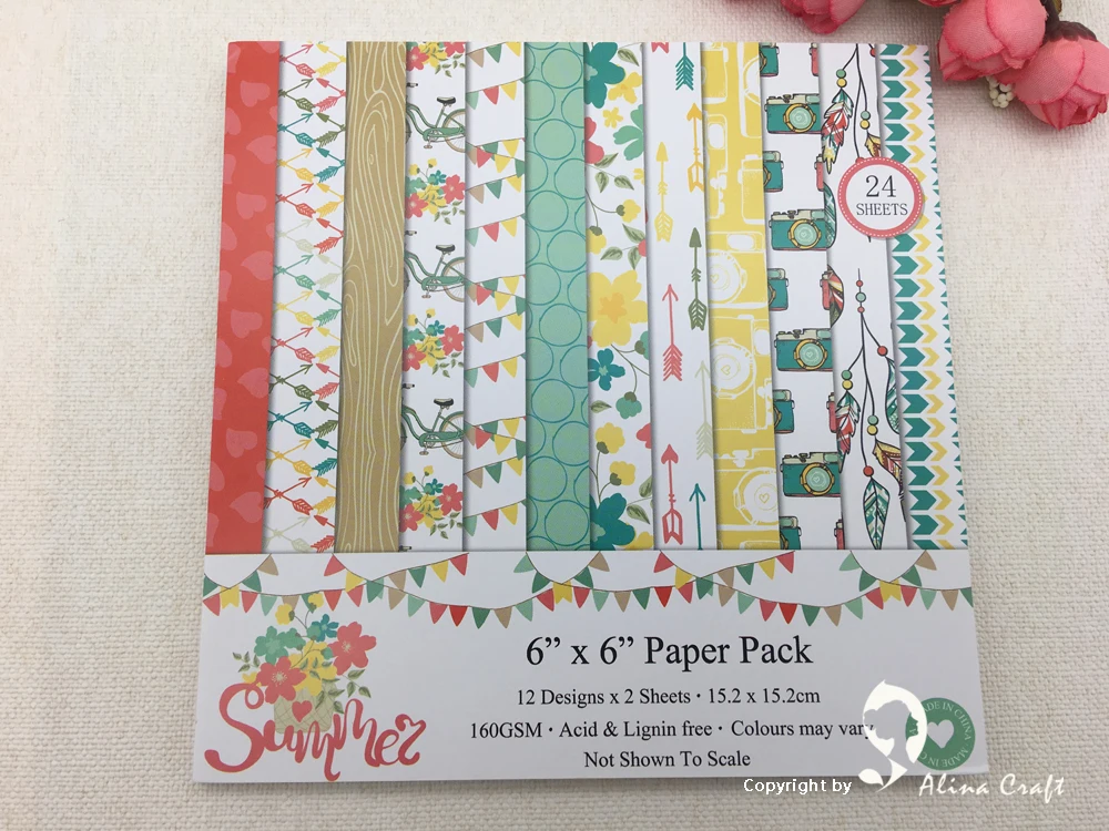 

AlinaCraft 24 sheet 6"X6" summer patterned paper Scrapbooking paper pack handmade craft paper craft Background pad