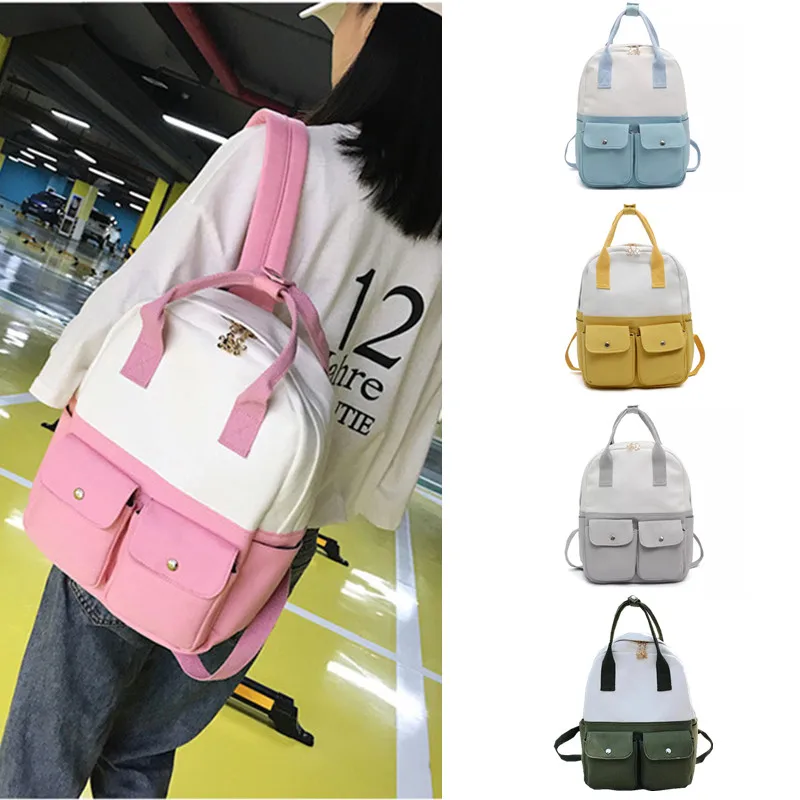 

New Fashion Color Canvas Casual Backpack Students School Bag Girls Cute Medium Backpack Women's Shoulder Bag Travel Handbag