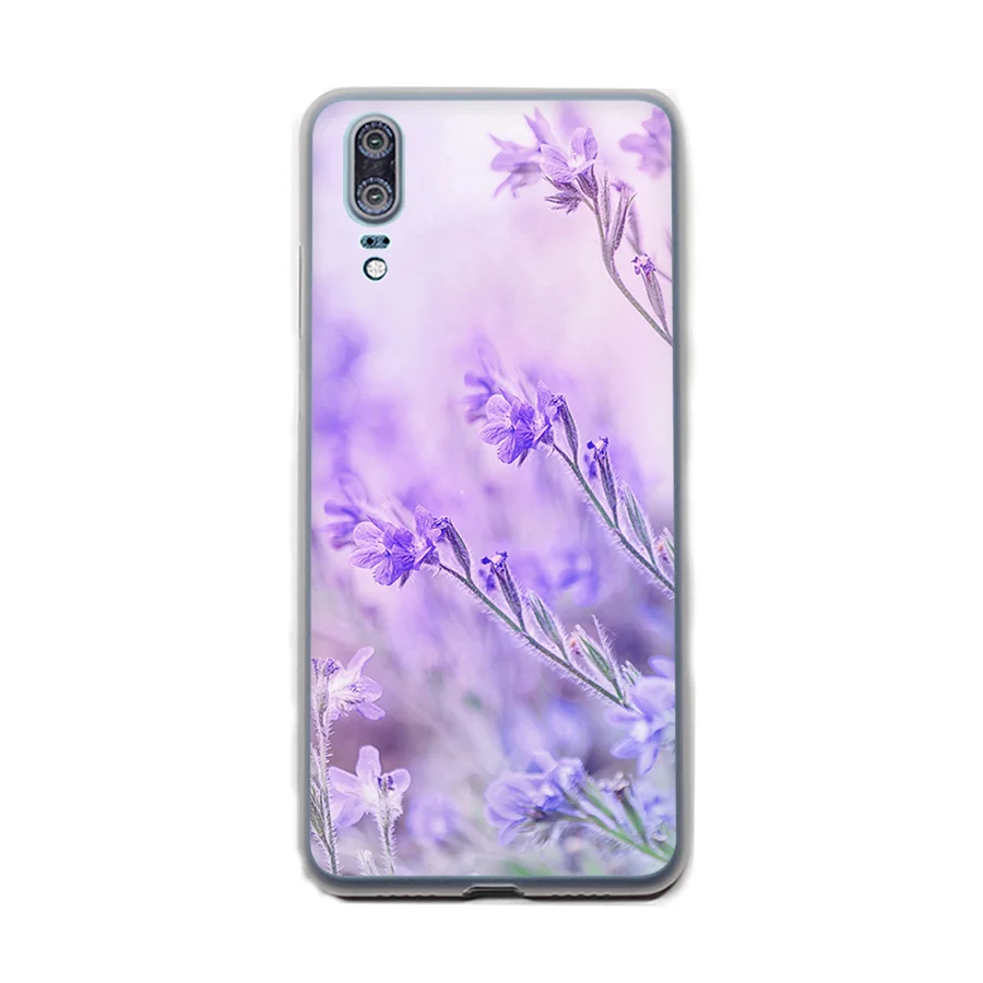 Мягкий чехол из ТПУ простой Лавандовый фиолетовый с цветами для Huawei P30 P8 P9 P10 P20 Lite