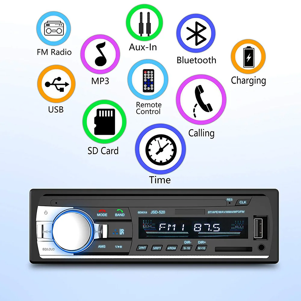 JSD 520 автомобиль радио 1Din Bluetooth авто Aux Вход SD USB аудио стерео MP3 в машине приемник