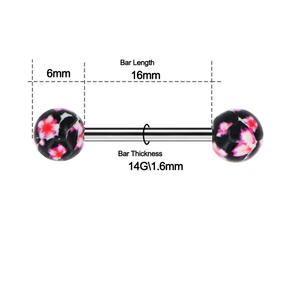 Тела панк пирсинг 5 шт./компл. Карамельный цвет цветочным узором язык barball Ланг, ювелирное изделие для тела, украшения для пирсинга языка для Для женщин