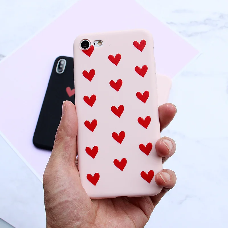 Fashion Personal Girl Red Love Heart Case For iphone 6 6s 7 8 Plus X  Back Shell Personal Silky Feel TPU Soft Silica Cover Funda (9)
