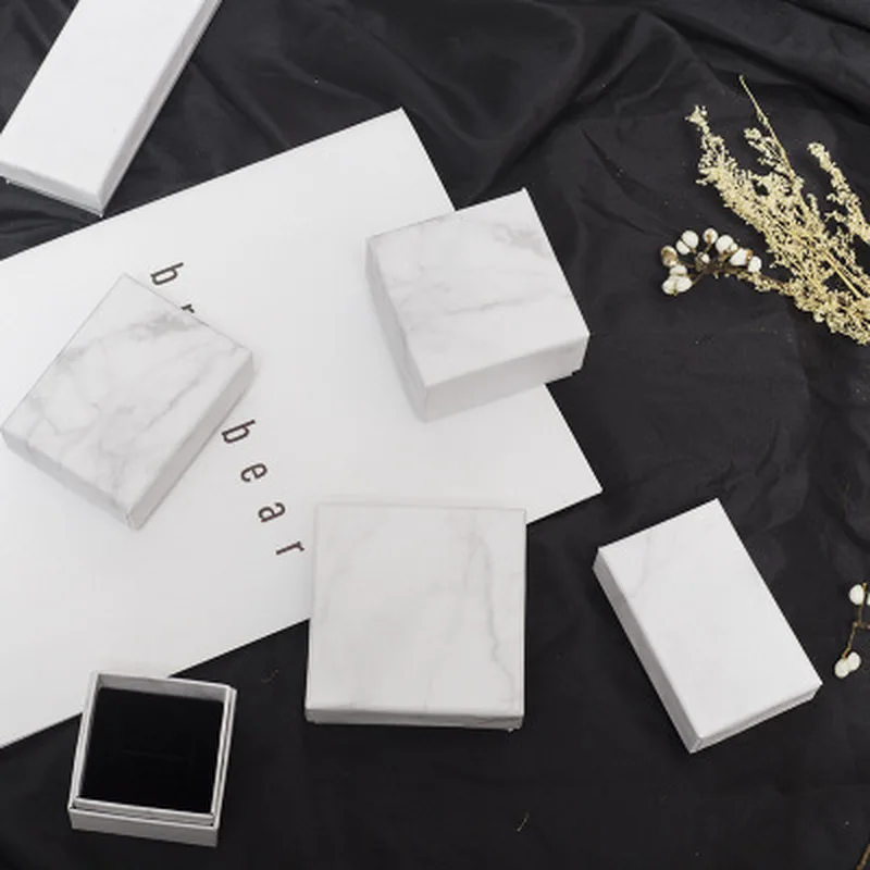 24 шт. упаковка для ювелирных изделий Коробка для браслета ожерелье кольцо подарочные коробки набор мраморный узор дисплей бумага для органайзера Свадебная коробка чехол