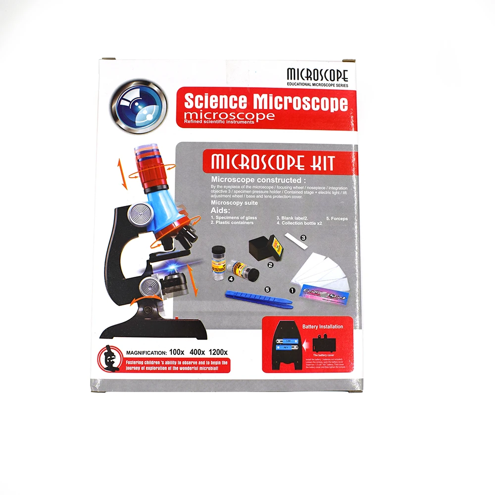 Kit de Microscope LED de laboratoire 100X-400X-1200X maison école Science jouet éducatif cadeau Microscope biologique raffiné pour enfants enfant