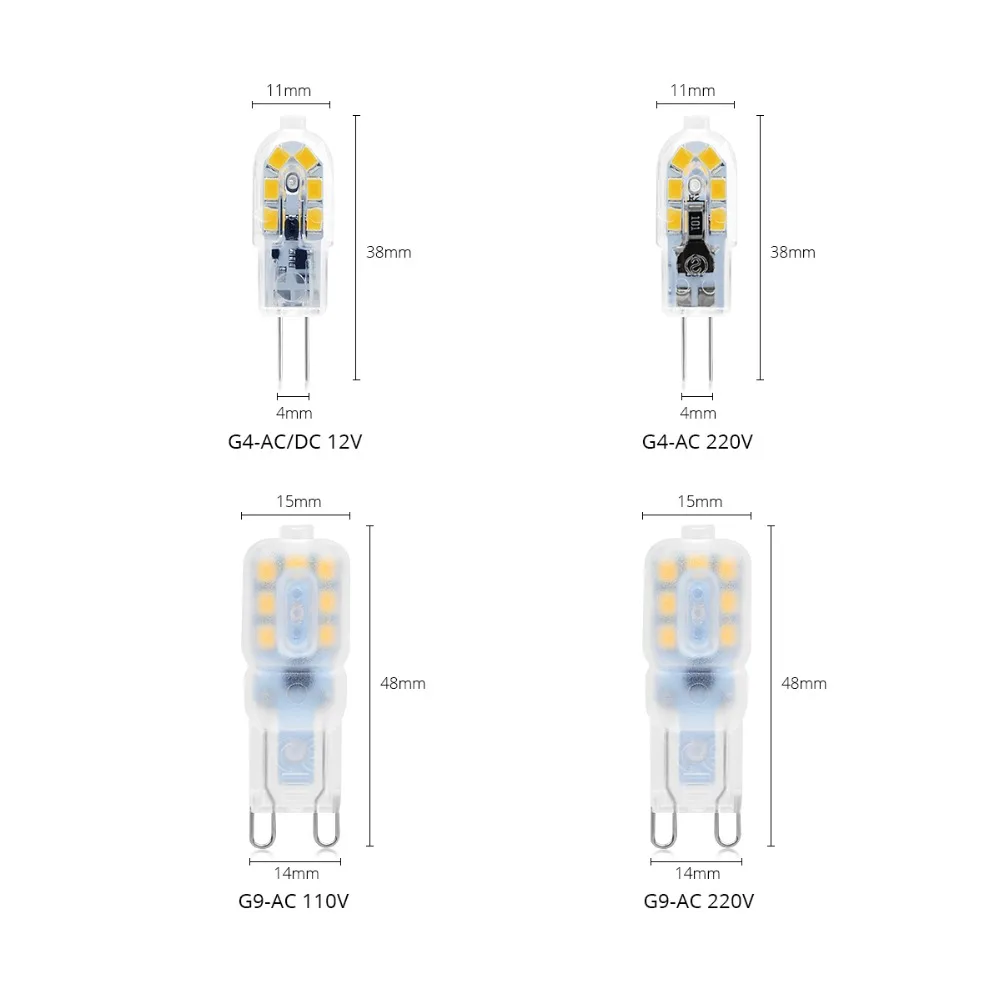 Led G9 Ampoule G4 E14 Lampe Dimmable Lumière 3w 5w 9W 12V 220V G4 G9 Ampoule  Led Spotlight Remplacer Lampe halogène pour lustre 5 Pcs