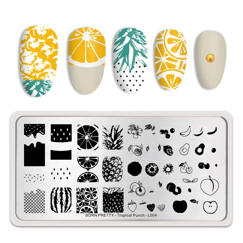 

BORN PRETTY Fruit Series Rectangle Stamping Plates Lemon Mixed Image Nail Stamp Stencil Templates Tropical Punch L004