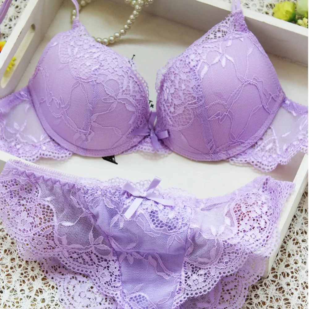 French Famous brand transparent bra romantic temptation lace bra set young women underwear set push up bra and panty set lace underwear set