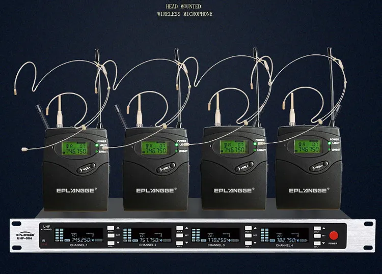 

Pro 4x100Ch Ture Diversity Wireless Microphone Mic System 4 Bodypack with Beige Headset Microphone