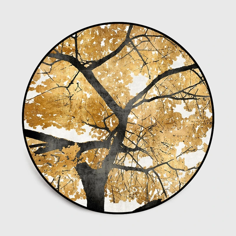 

Nordic Gold Leaf Tree Round Carpet Rugs For Living Room Computer Chair Non-Slip Floor Mats Children Play Tent Cloakroom Tapete
