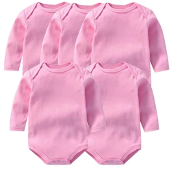 5 шт./лот, комплекты одежды для маленьких мальчиков, маленькие хлопковые детские комбинезоны, комбинезон для маленьких девочек с длинными рукавами, новинка, зимний комбинезон для малышей - Цвет: Deep pink