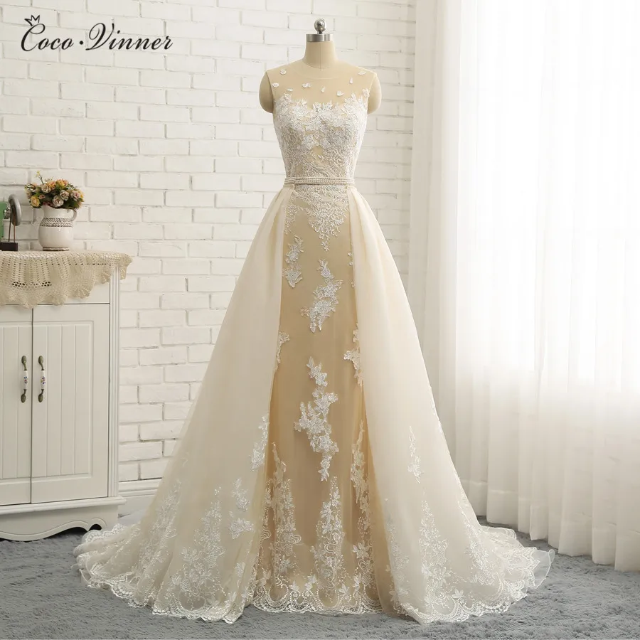 Шампанское vestido de novia свадебное платье качество арабское свадебное платье Отделяемый подол невесты русалка свадебные платья W0332 - Цвет: Шампанское