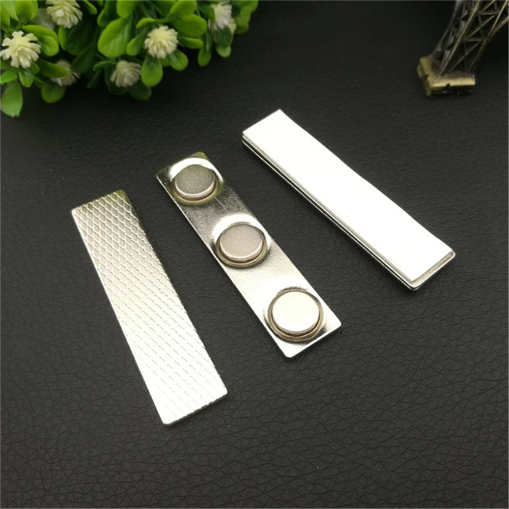 

High Quality 10pcs 64*15mm Wholesale Custom Sliver Metal 3 Neodymium ID Name Magnetic Badge Holders Adhesive Tape Free Shipping