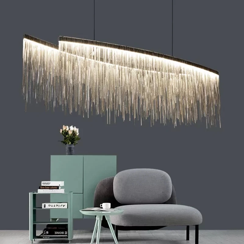 

Italian Design Silver Art Chandelier Engineering Luxury Tassel Aluminum Chain LED Beautiful Lighting