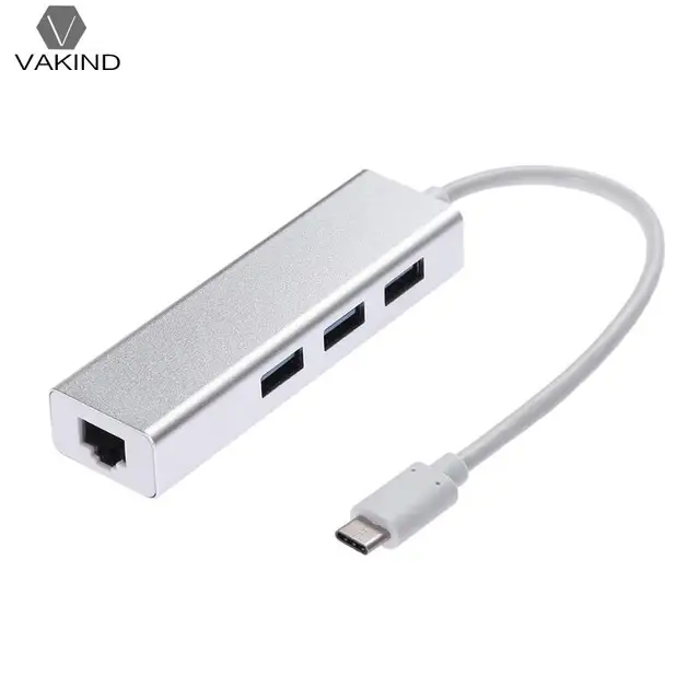 Cheap VAKIND 3 Port USB 3.1 Type-C HUB Splitter USB-C to RJ45 Ethernet LAN Adapter Cable Wire for MacBook Laptop Computer PC Accessory