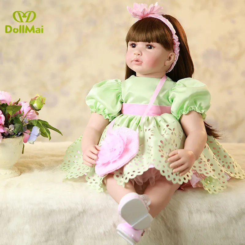 

22"56cm bebe alive long hair princess girl Reborn Babies Silicone Dolls handmade cute toy cloth body kids Xmas birthday gift