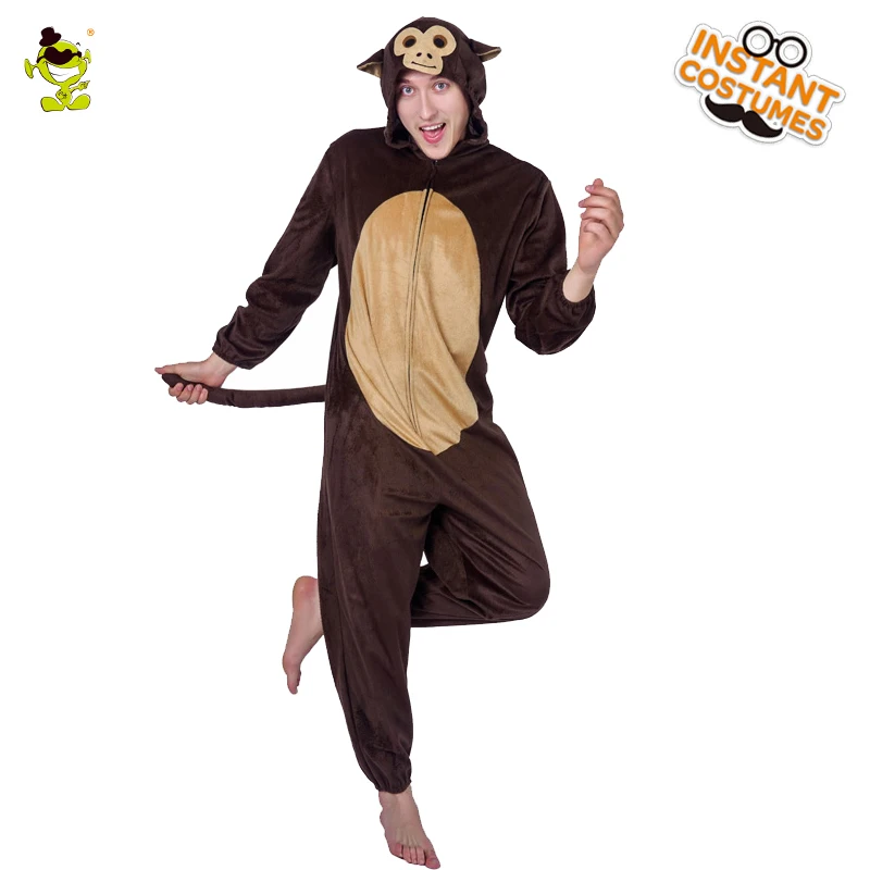 Adults Monkey Costume Jumpsuit Unisex Mens Ladies Female Fancy Dress