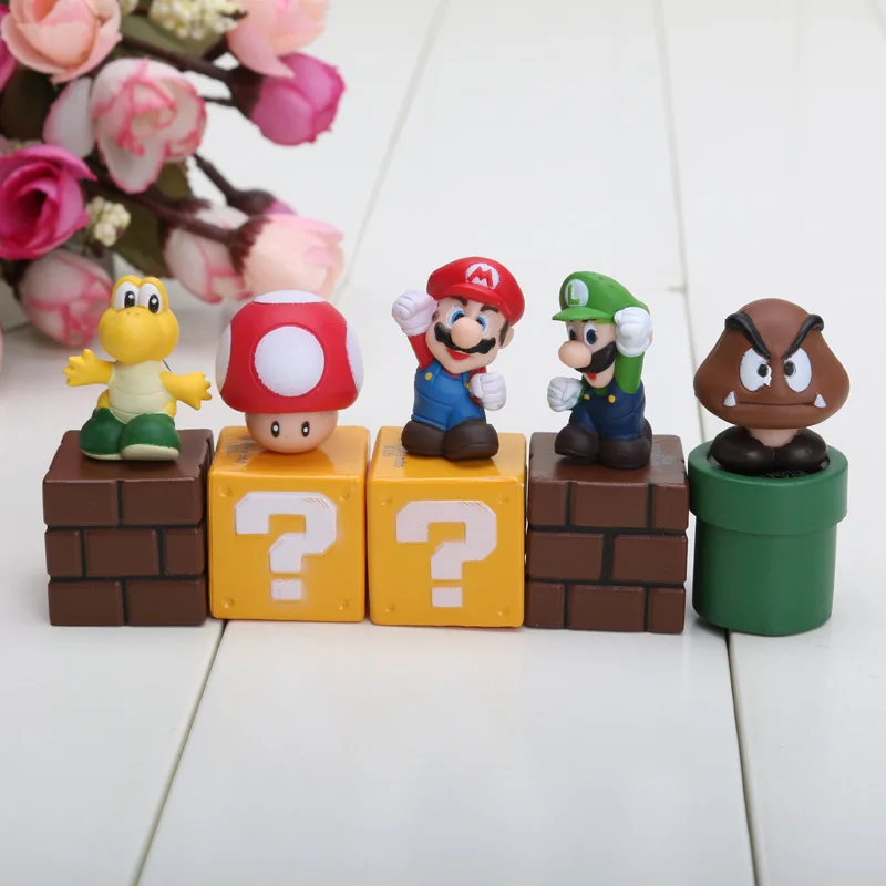 5 шт./компл. см Новые Фигурки Bros набор блоков фигурки Goomba Luigi Koopa Troopa и грибы ПВХ