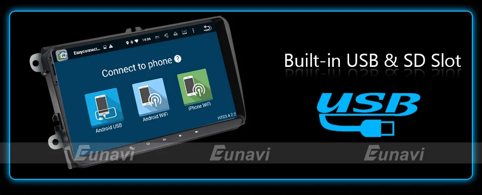 Sale Eunavi 2 Din 9 inch Quad core Android 8.1 car dvd GPS for VW Polo Jetta Tiguan passat b6 cc fabia mirror link wifi Radio  in d 20