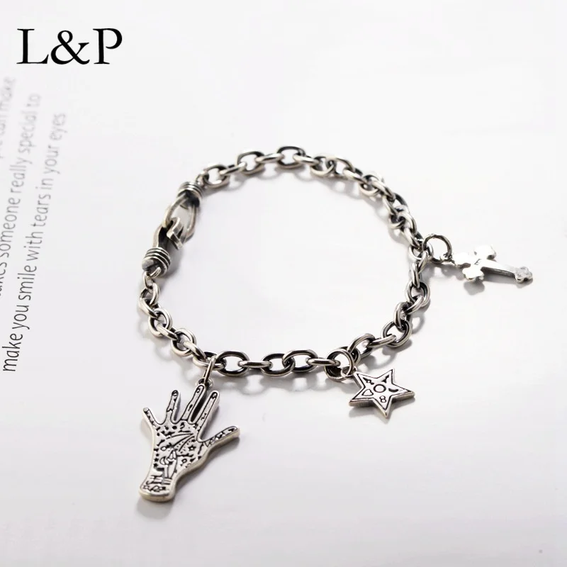 L&ampP Fashion 100% 925 Sterling Silver Bracelet For Women Men Palm &amp Star Bracelets Bangles Charm Jewelry Party Gift | Украшения и