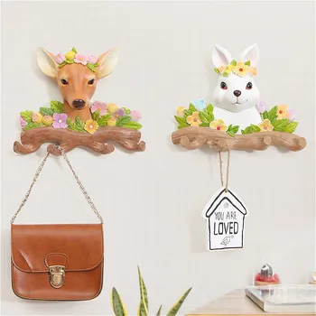 

Creative Pastoral Hooks Wall Hanging Coat Hanger Rabbit Deer Head Modeling Living Room Wall Decoration Hanger Holder Brand New