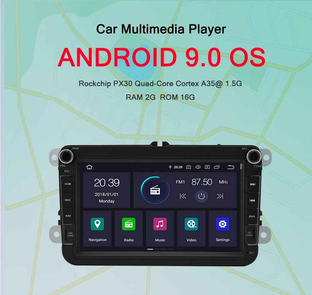 Perfect AUTOTOP 8" 2 Din Android 9.0 Auto Radio for Tiguan Polo For Skoda,For Seat with RDS BT GPS Navigation 4G Wifi No DVD DSP 0