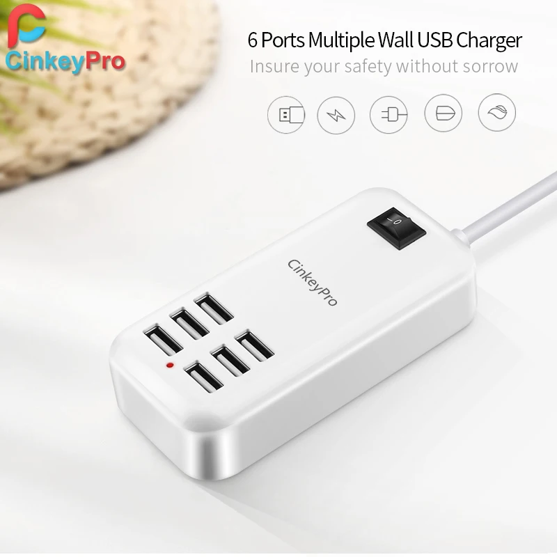 CinkeyPro ЕС Plug 6 портов несколько настенных USB зарядное устройство 15 Вт 3A смарт-адаптер мобильный телефон планшет зарядное устройство для iPhone iPad