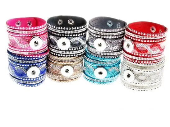 

8 colors 18mm Snap Button Beads Leather Rhinestones Bracelet Jewelry For Women Watchs Bracelet Snap button Jewelry