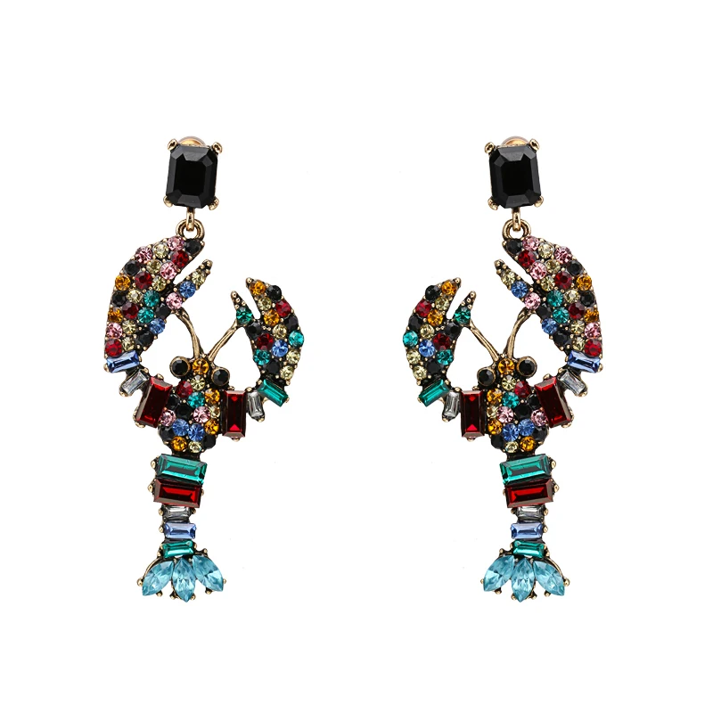 Yhpup стильные Разноцветные серьги с кристаллами и стразами, висячие серьги в виде раков, роскошные женские вечерние серьги в этническом стиле, подарок