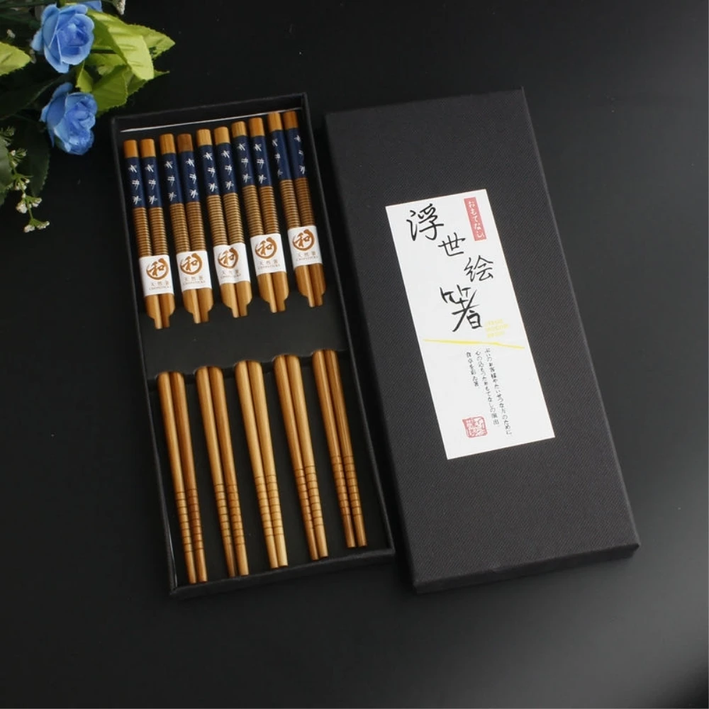 

5PCS/Pack Bamboo Chopstick Snow Chopsticks With Gift Box Tableware Suit Chinese Food Dietary tools
