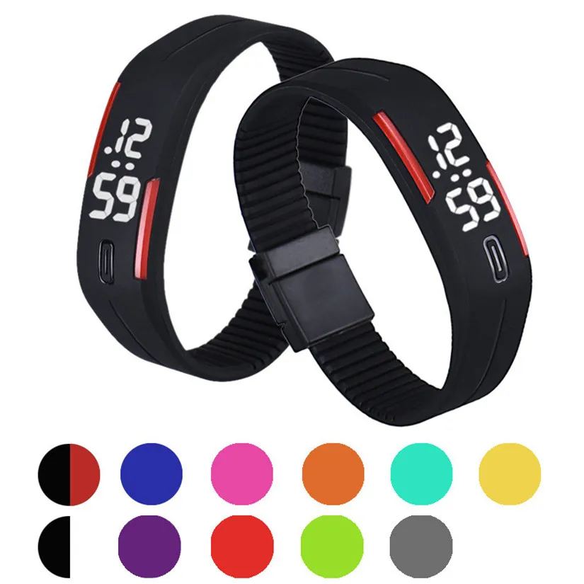 Mens font b Womens b font Rubber LED font b Watch b font Date Sports Bracelet