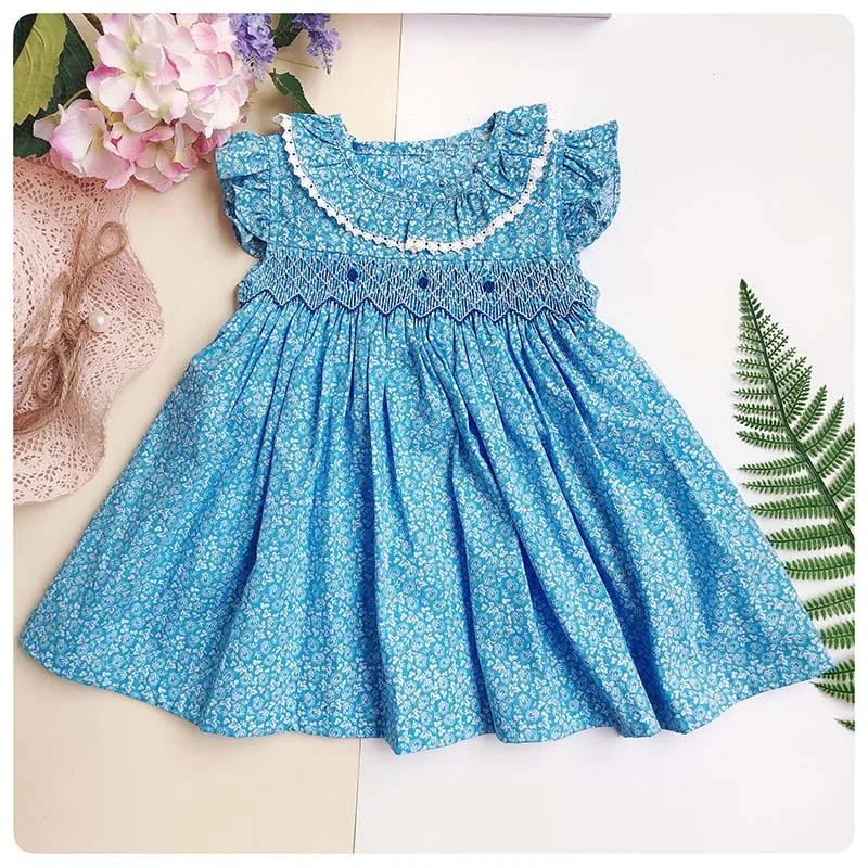 

New Smocked Dress Baby Toddler Girls Princess Wedding Party Prom Birthday Dress Handmade Vintage Dresses For Girl 0-24 months