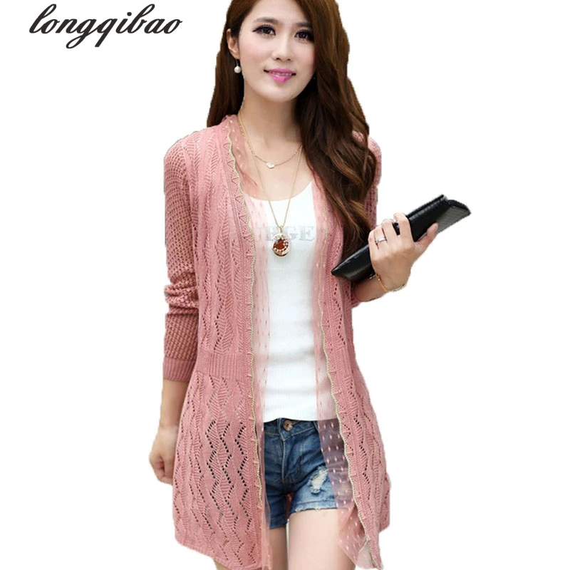 

Spring and summer new women 's hollow in the long paragraph shawl jacket sweater thin knitted air - conditioning cardigan TB7510