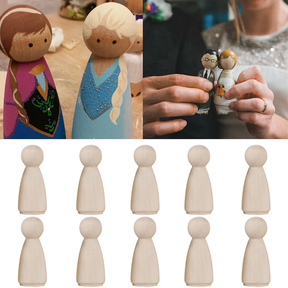 

10pcs Nesting Set Peg Dolls Unpainted Wooden People Kid Toy