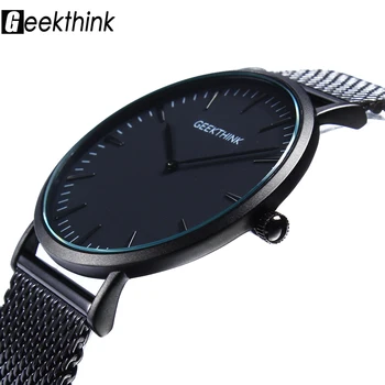Top Brand Luxury Quartz watch Casual men Black Japan quartz-watch stainless steel Mesh strap ultra thin clock male 2017 New