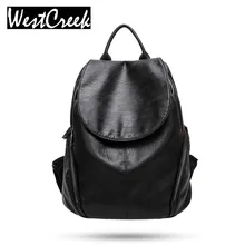 Westcreek Marca de Cuero Suave de LA PU Mochilas Mujeres Mochila Negro Cubierta de Solapa Femenina Backbag Mochila Mochila Dama
