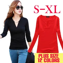 12 Color  Size V-Neck Crochet Solid T Shirt Women Long Sleeve Tops & Tees Fashion tShirt Knitted roupas femininas