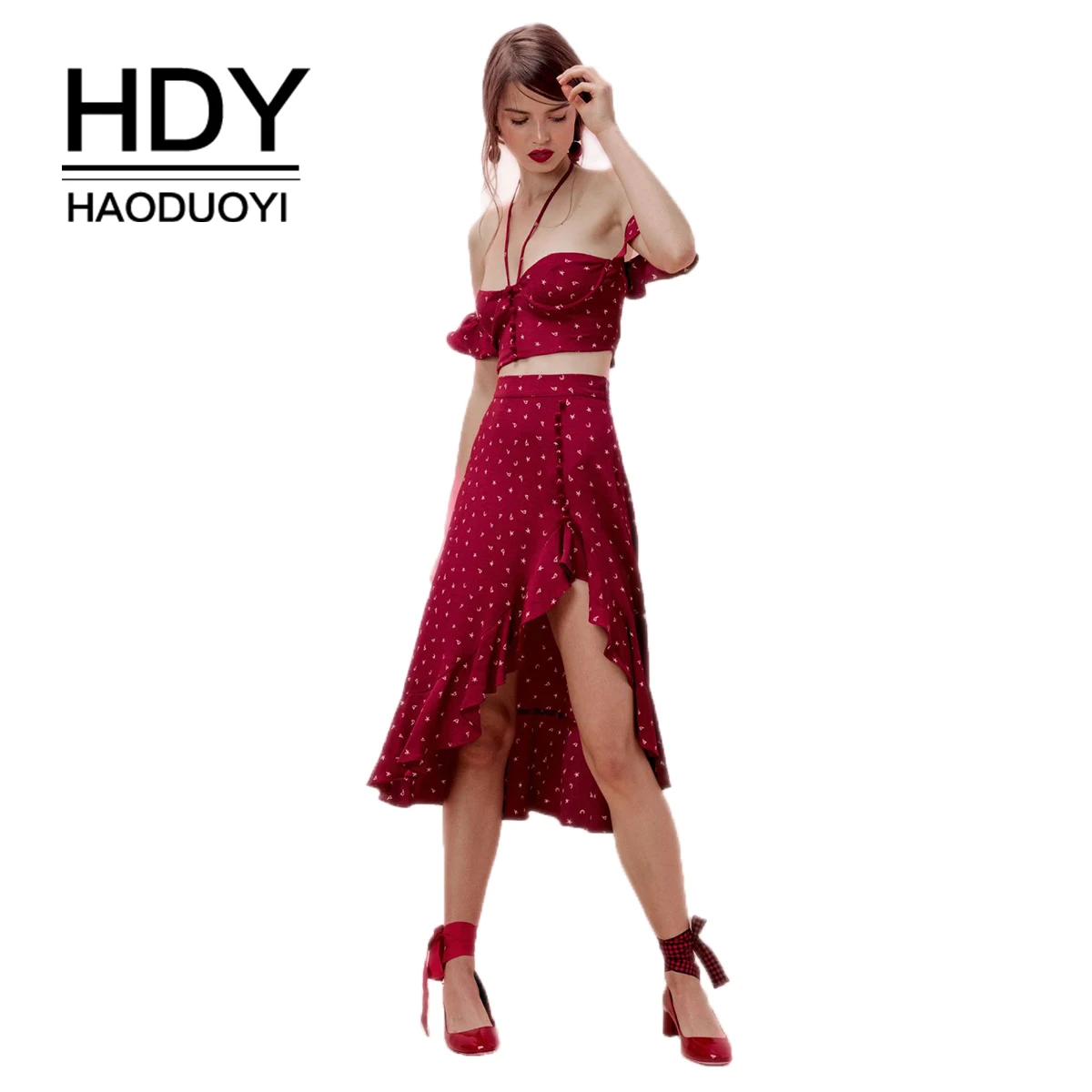 Красивая юбка HDY Haoduoyi с принтом в виде звезд и лун средней длины высокой
