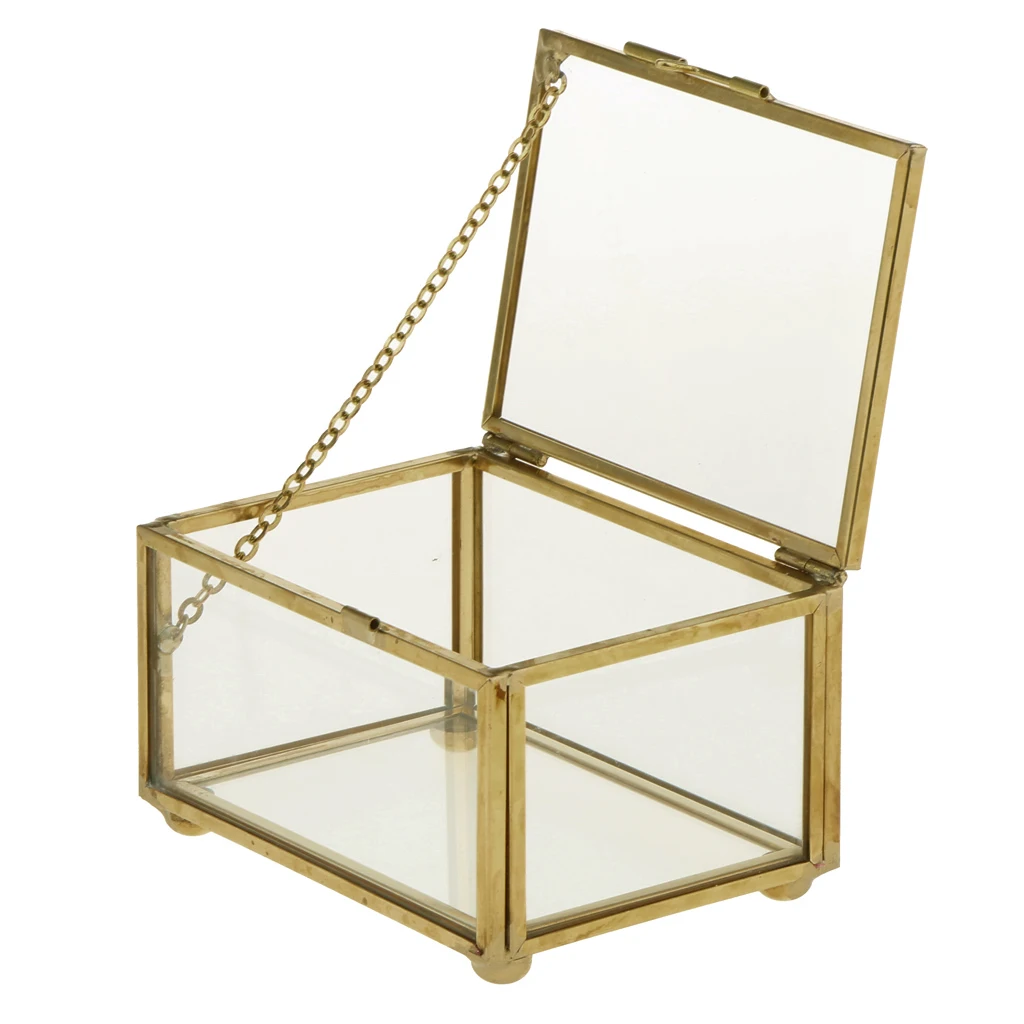 Phenovo Geometric Glass Style Jewelry Box Table Container for Displaying Jewelry Keepsakes Home Decoration