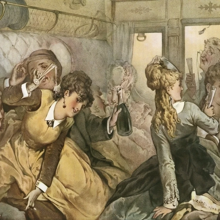 The train of pleasure  illustration for Madame Tellier's House  1881 story by