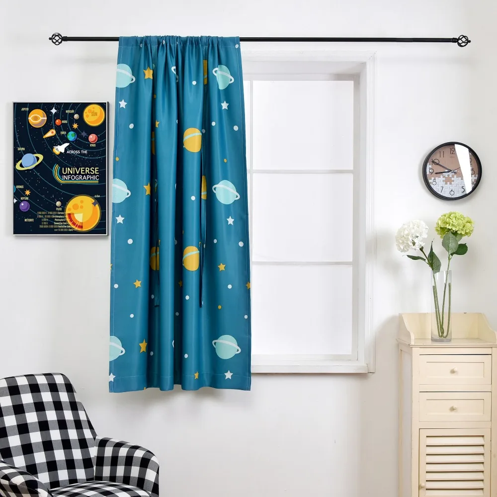 4 SINOGEM Thermal Insulated Blackout Curtain - Celestial Body design Tie Up Shade for Small Window, Window Valance Balloon Blind For Child Room