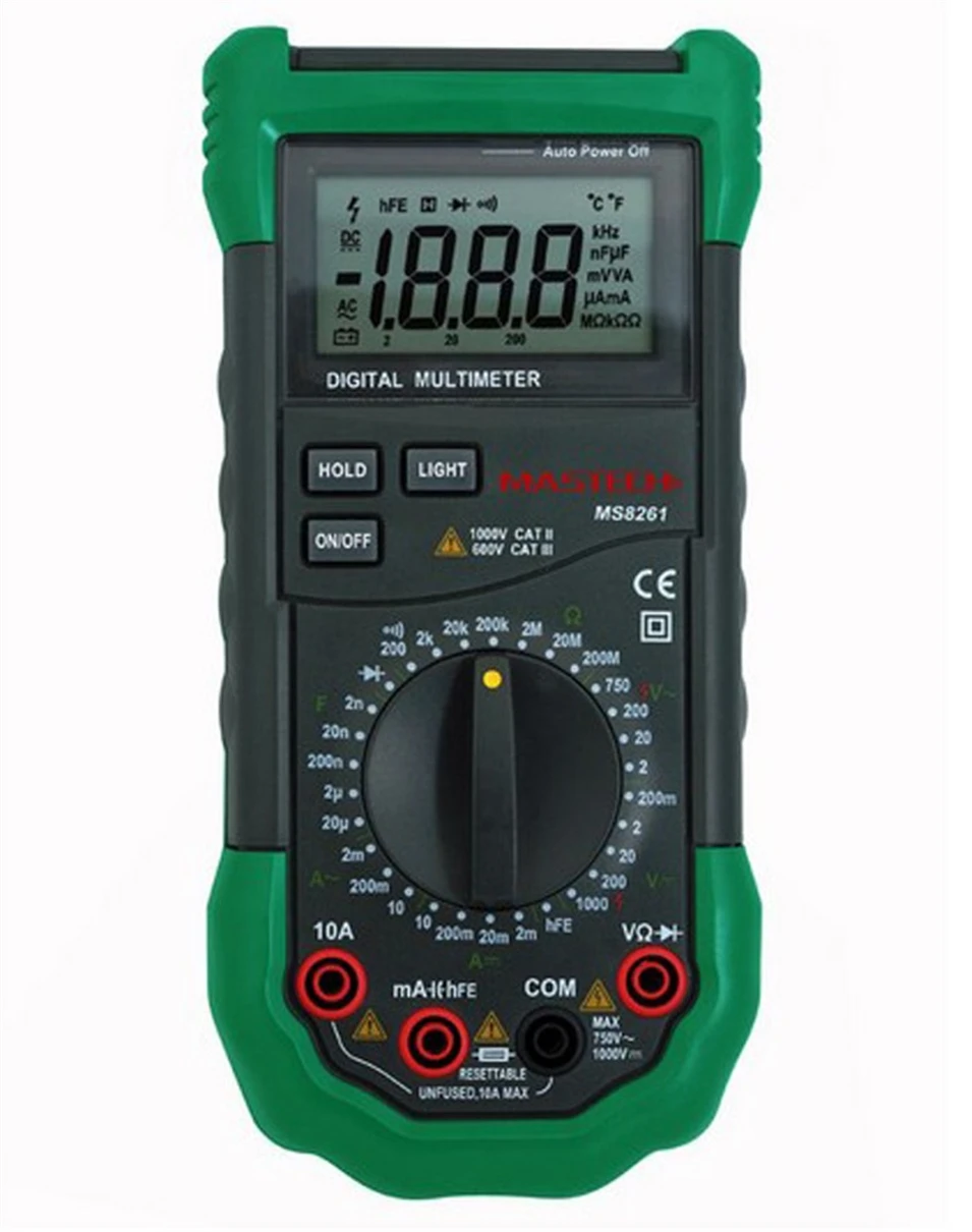 

Mastech MS8261 3 1/2 Digital Multimeter AC DC Electrical Capacitance Resistance Transistor Tester Meter