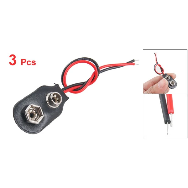 

JFBL Hot sale 3 pcs Leather Shell 9V 9 Volt Battery Clip Connector Cable