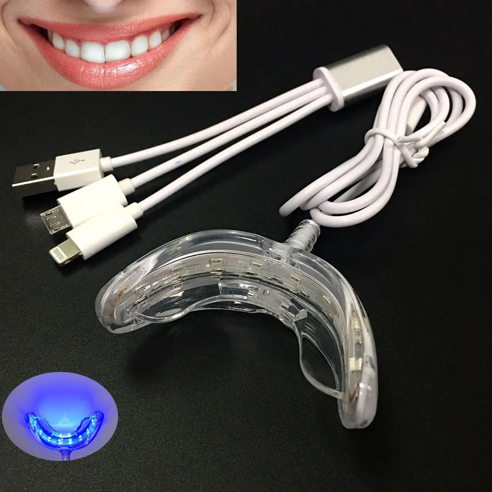  16 LEDs Cold Light Teeth Whitening Device Mouth Tray USB Dental Professional Tooth Whitener Bleachi
